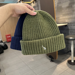 针织帽女秋冬保暖长颈鹿刺绣简约韩版 套头帽街头出游青年情侣百搭