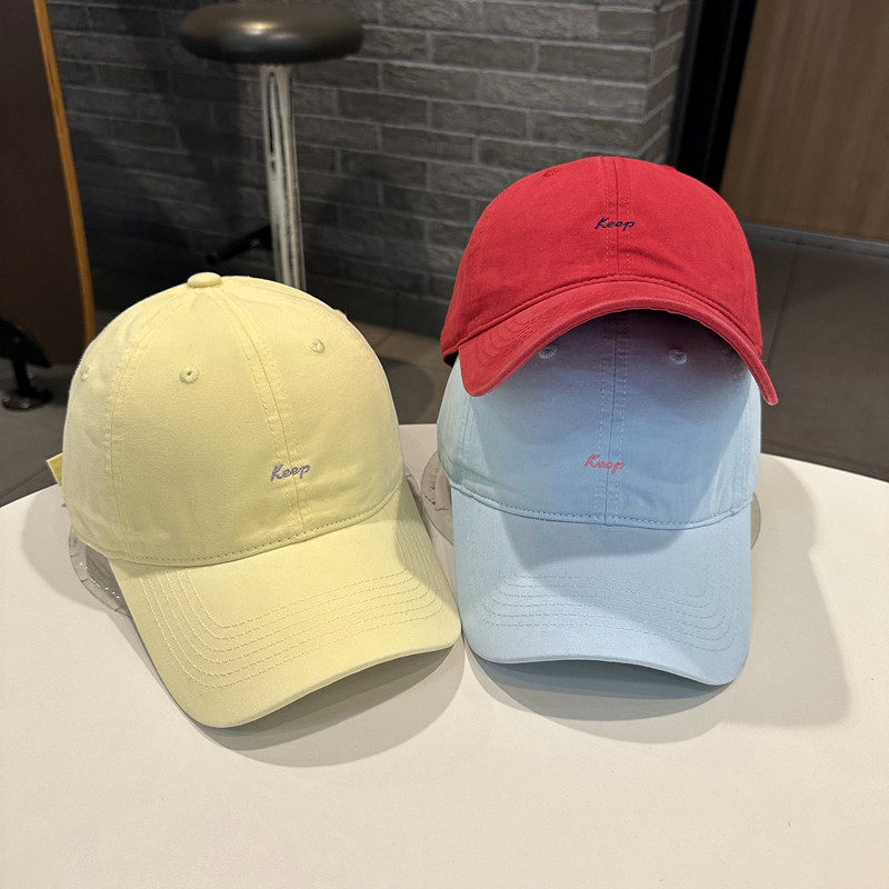 棒球帽女时尚色系春夏季潮百搭弯檐帽简约小字母学生街头棒球帽男