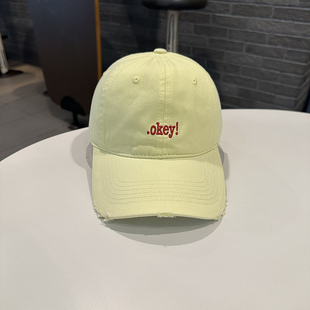 潮搭街头破洞风遮阳鸭舌帽女 粉色系棒球帽字母韩版 春夏季 时尚