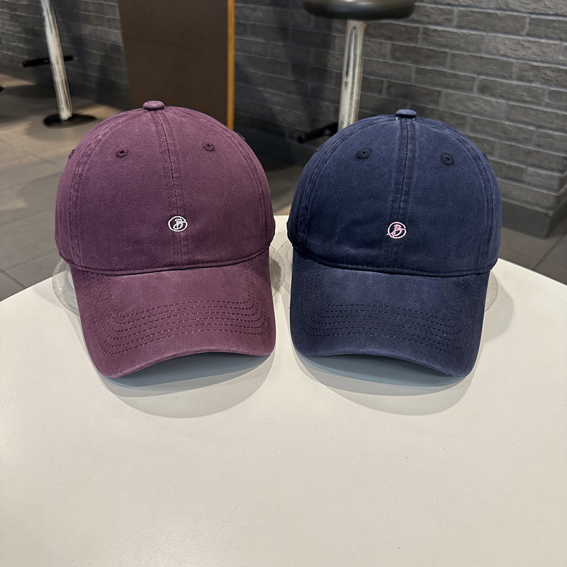 简约小字母韩版水洗纯棉紫色系棒球帽女街头春夏季青年男女弯檐帽