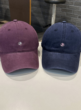 简约小字母韩版水洗纯棉紫色系棒球帽女街头春夏季青年男女弯檐帽