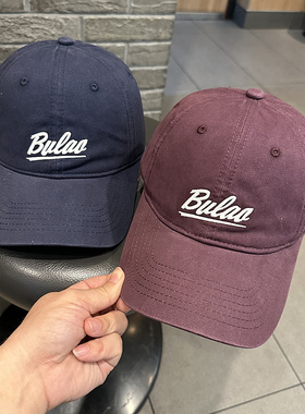 棒球帽女春夏季出游遮阳鸭舌帽Bula字母简约休闲紫色水洗棒球帽男