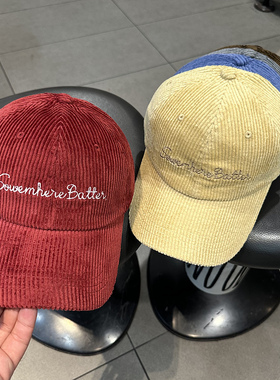 帽子女秋冬保暖灯芯绒棒球帽Somewhere字母街头青年情侣弯檐帽男