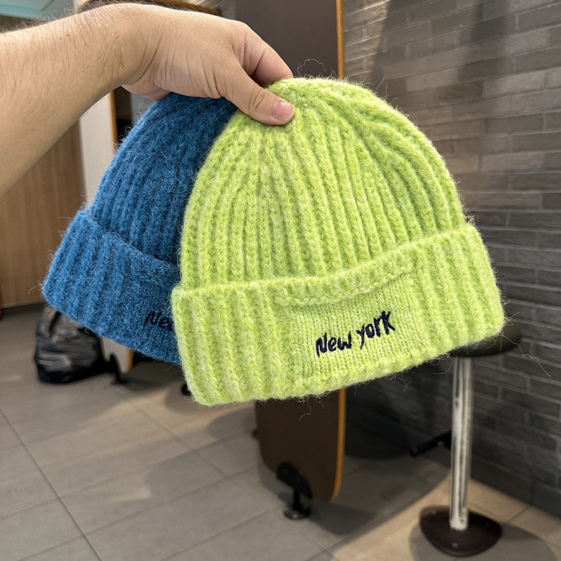 时尚韩版New york字母百搭粗毛线针织帽女街头出游防寒青年套头帽