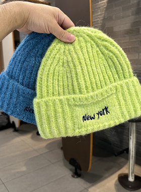 时尚韩版New york字母百搭粗毛线针织帽女街头出游防寒青年套头帽