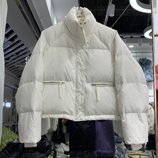 羽绒服女短款 新款 立领小个子加厚90白鸭绒面包服外套 2022冬季 韩版