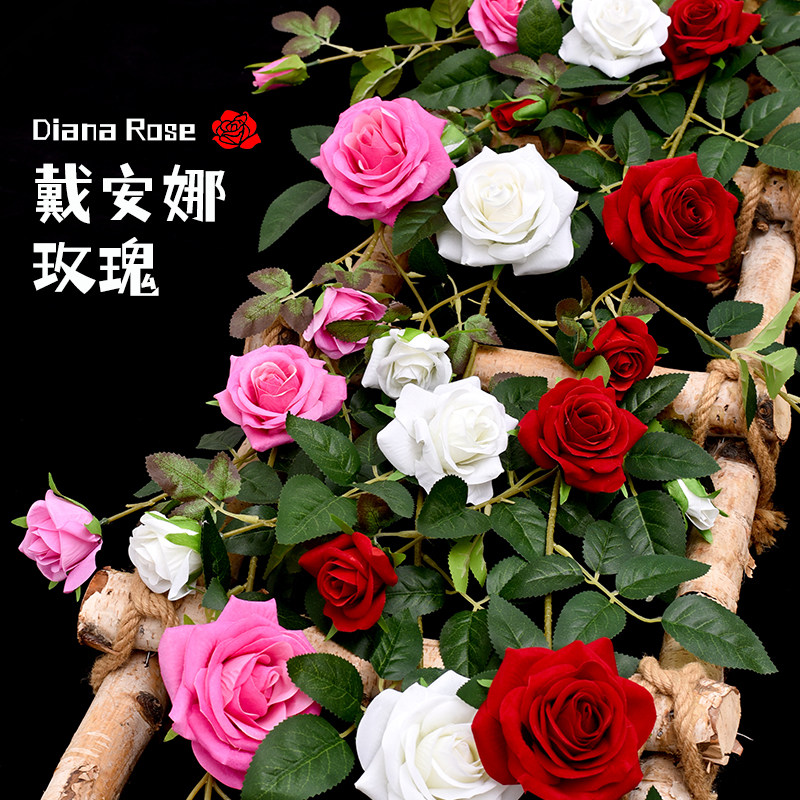 仿真玫瑰花藤假花藤条管道装饰花