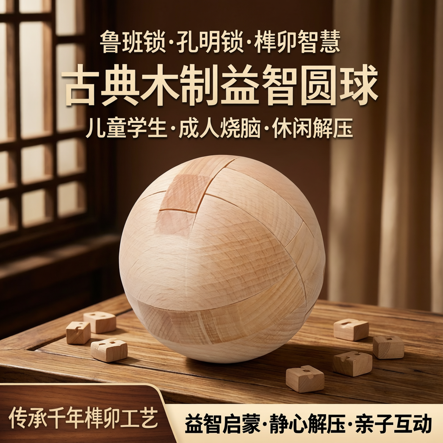 鲁班锁孔明锁圆球大号儿童学生古典木制榫卯益智老人烧脑休闲玩具
