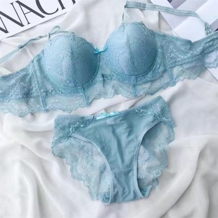 大码薄杯胖MM内衣D防下垂200斤少女甜美聚拢调整半杯蕾丝文胸套装