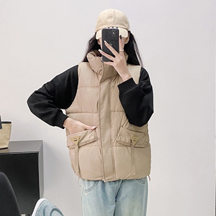 胖mm大码秋冬新款棉服马甲女士短款韩版时尚外穿洋气棉马夹外套潮