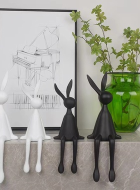 创意卡通长耳朵坐姿兔子摆件现代样板房客厅玄关电视柜家居装饰品