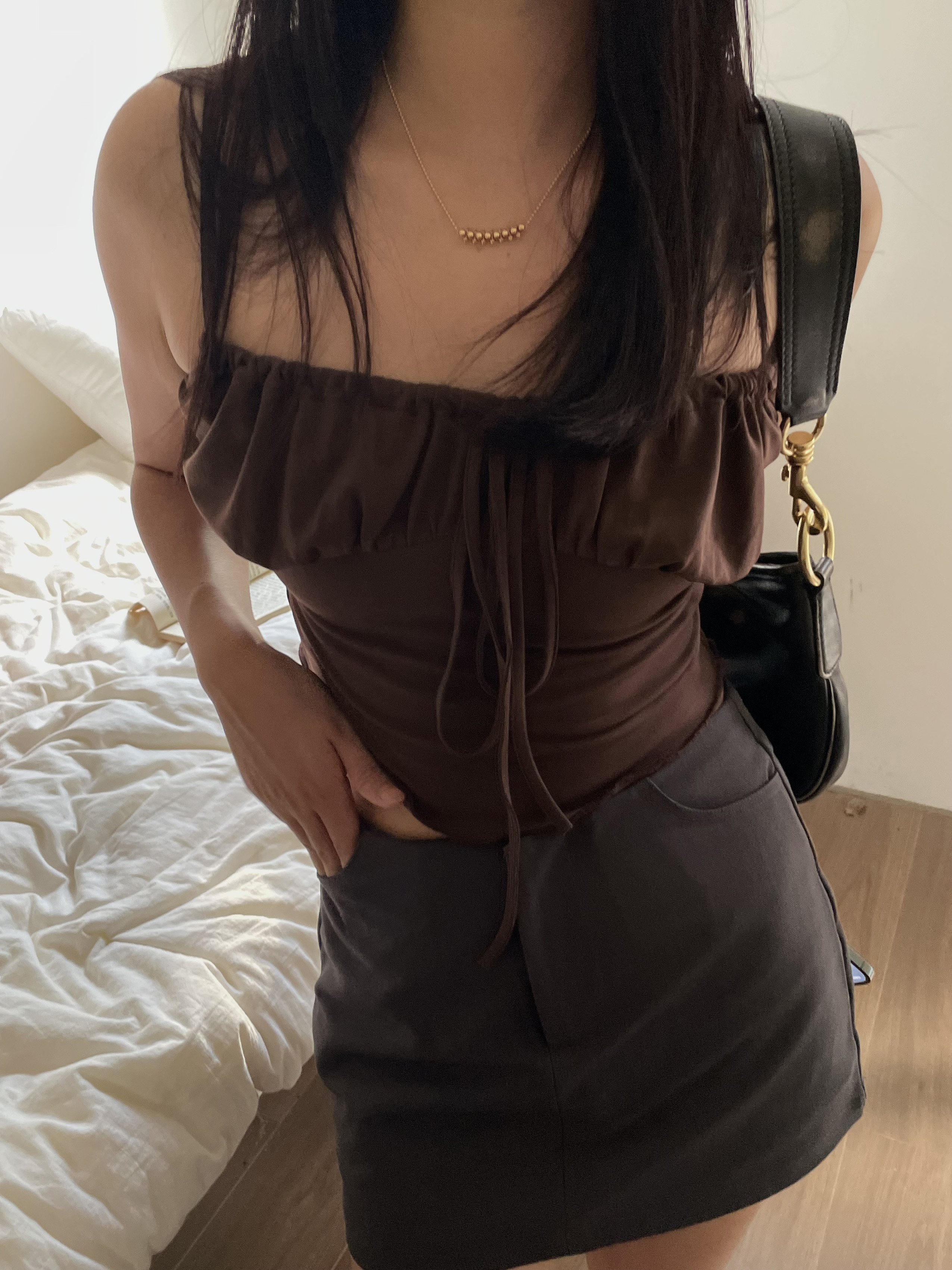 LILUSHOP进口面料花苞抽绳辣妹背心吊带女夏时尚内搭外穿修身上衣