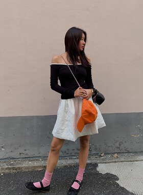 LILUSHOP百搭气质松紧腰少女感棉裙半身裙秋冬季新款时尚显瘦短裙