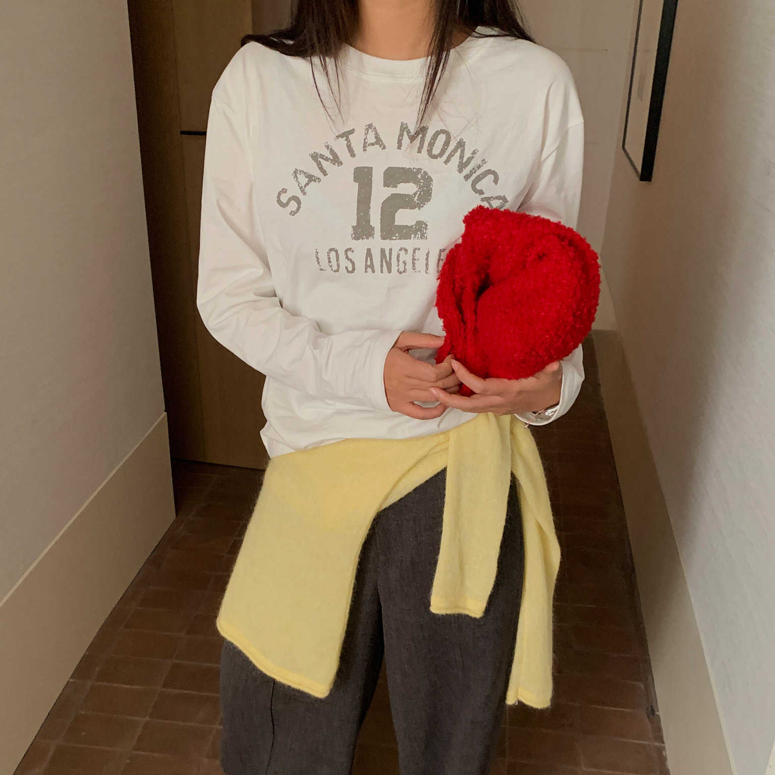 好穿百搭印花数字圆领长袖T恤