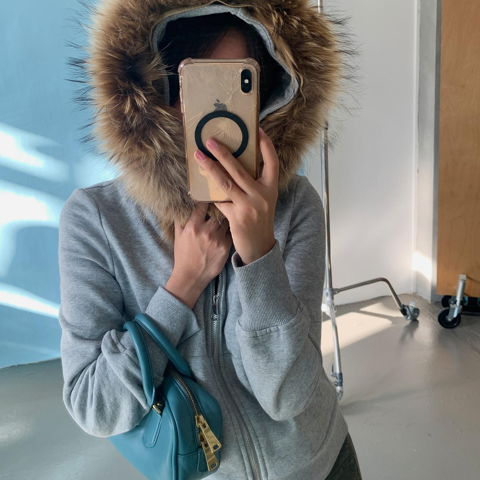 狐狸毛领连帽卫衣显瘦收腰外套