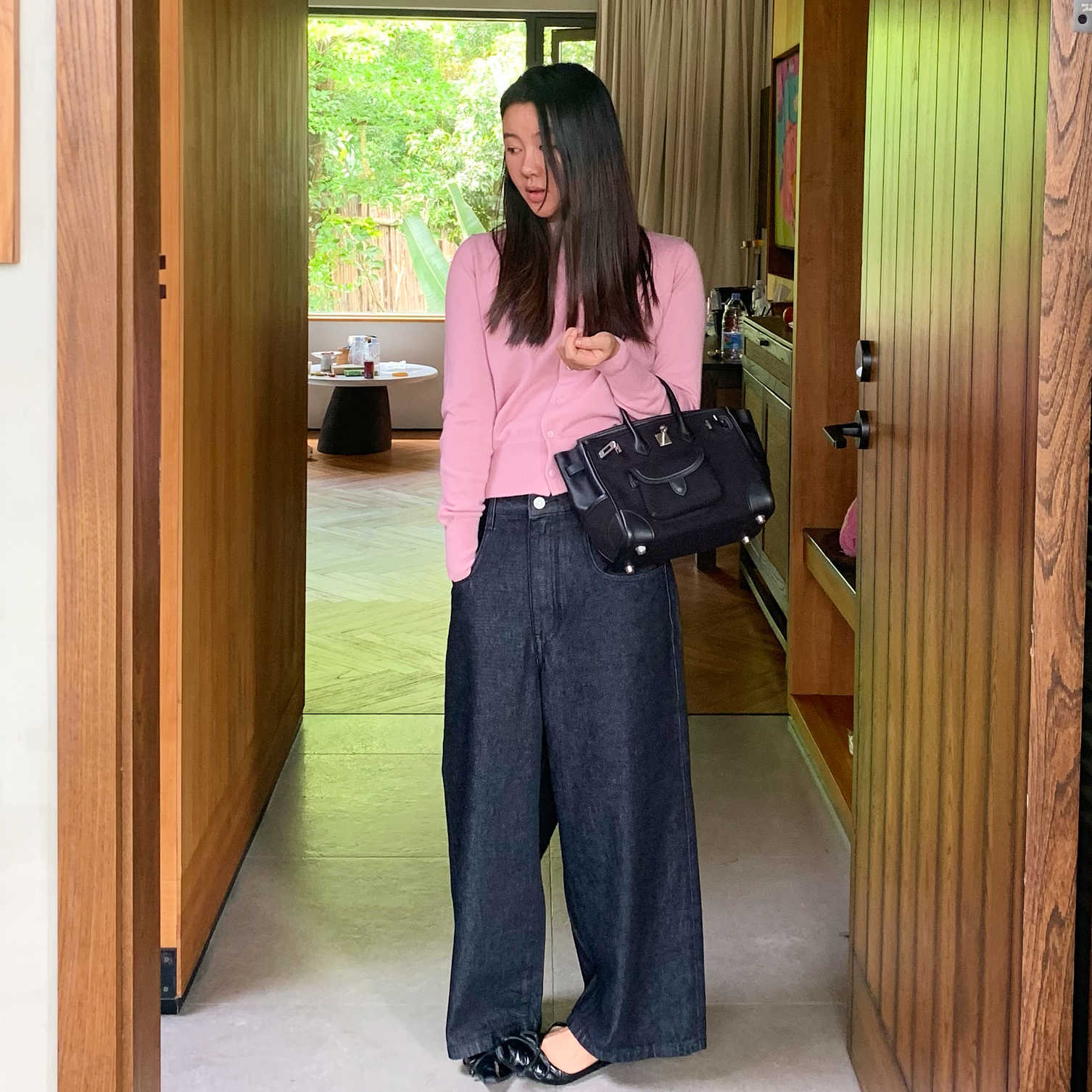 9分牛仔阔腿裤宽松直筒长裤