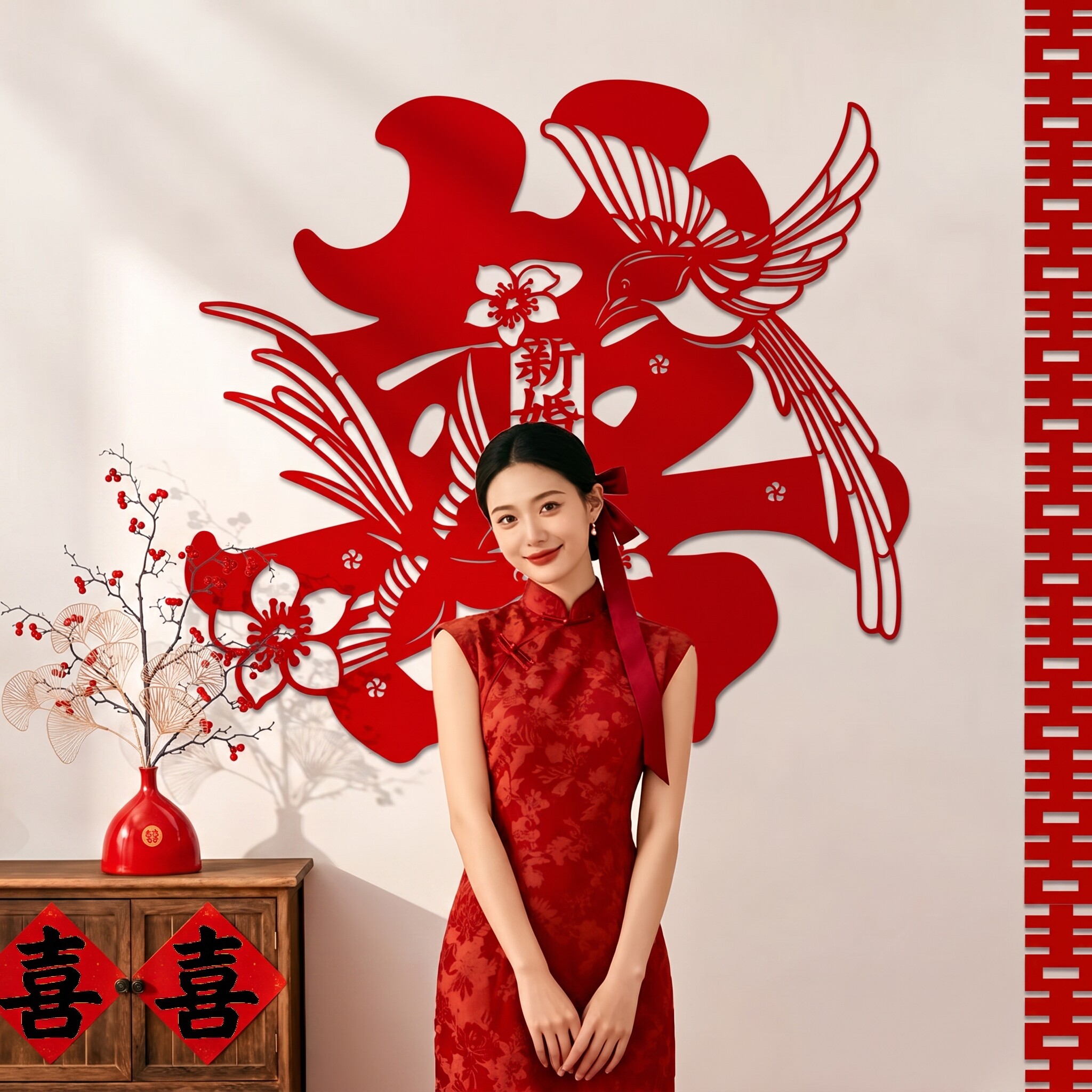 婚礼结婚专用大小植绒喜字贴婚房装饰背景墙拍照囍字卧室墙帖布置