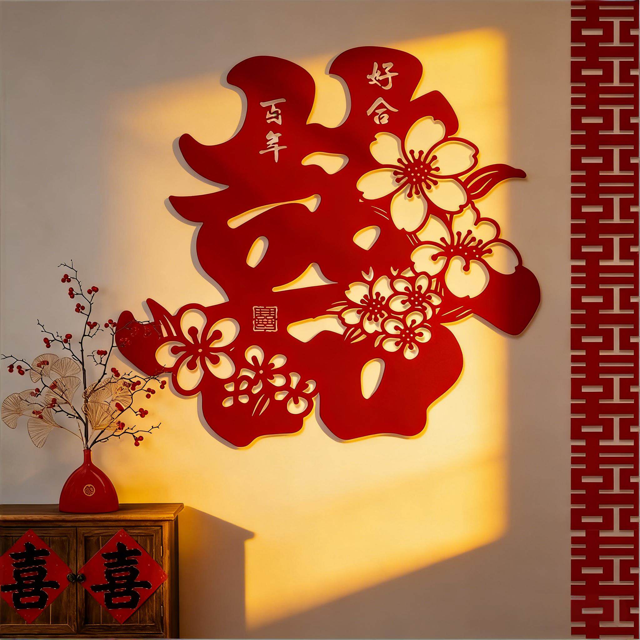 婚房布置装饰结婚专用大喜字贴新房沙发背景墙婚礼拍照拉花套装