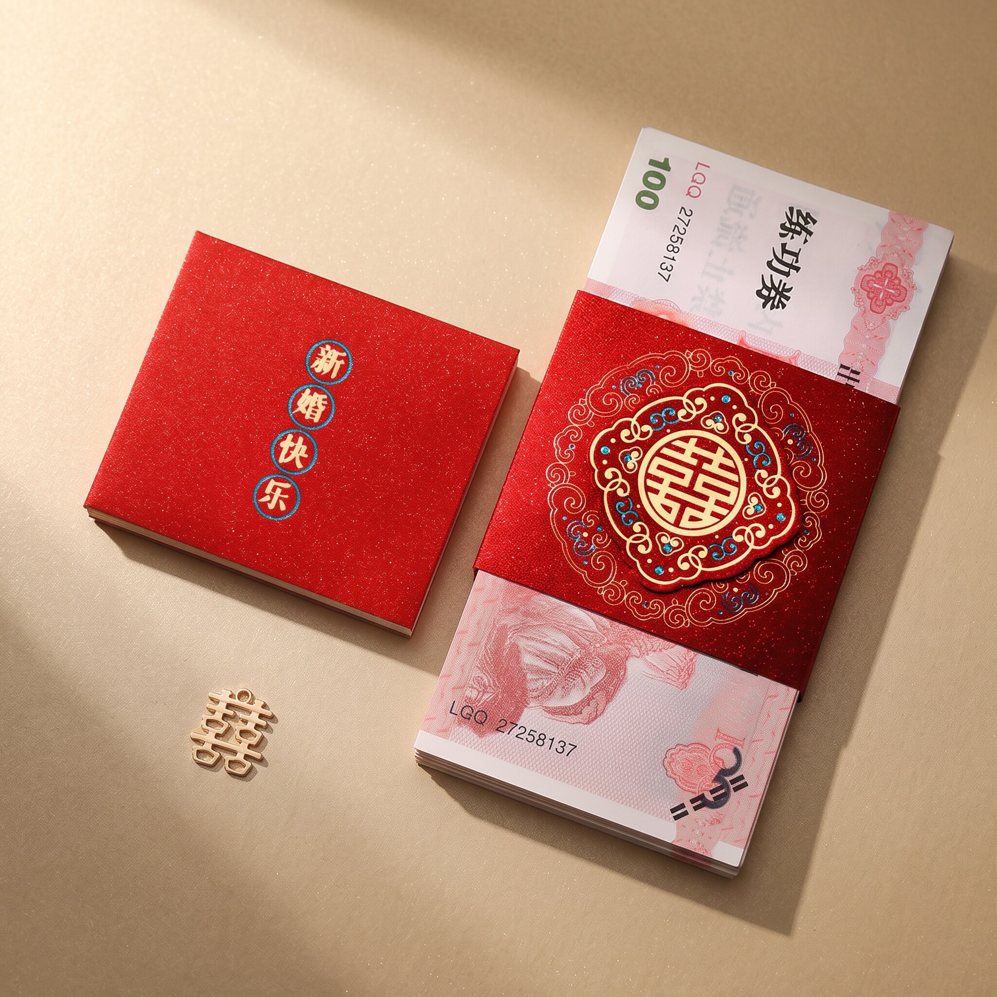 订婚彩礼捆钱套结婚喜字封条红包图片