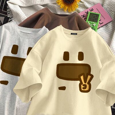 重磅纯棉美式印花班服短袖T恤男