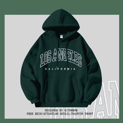 美式复古潮流字母印花连帽卫衣男女学生秋冬季纯棉宽松情侣外套男