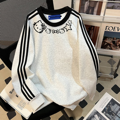 美式印花三条杠圆领卫衣男款秋冬