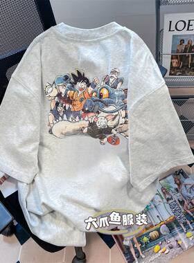 日系复古高级感潮牌动漫七龙珠短袖T恤男女夏季宽松纯棉半袖体恤