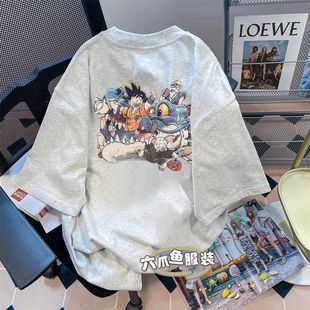 日系复古高级感潮牌动漫七龙珠短袖T恤男女夏季宽松纯棉半袖体恤