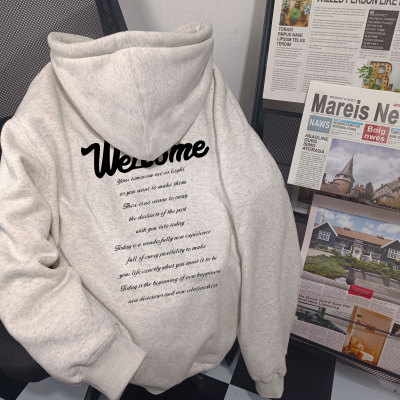 美式oversize简约字母纯棉连帽卫衣男女秋冬ins潮流休闲宽松外套