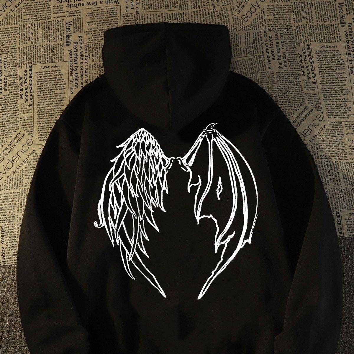 美式小众复古高街翅膀连帽卫衣男女秋冬ins个性潮牌宽松纯棉外套