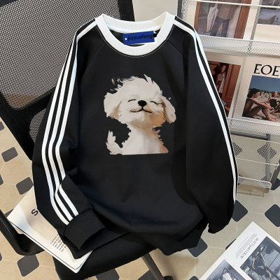 美式潮牌三条杠重磅圆领卫衣男款