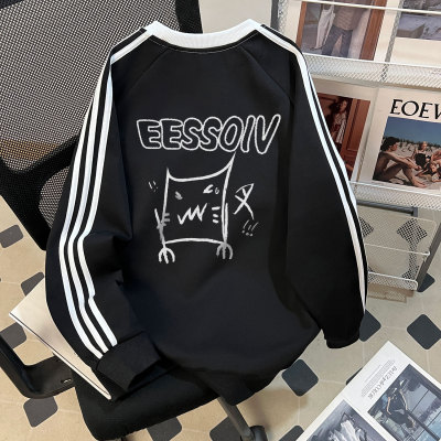 重磅纯棉男款圆领三条杠卫衣加绒