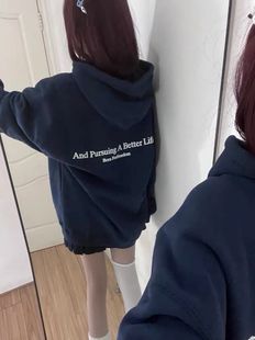 银狐绒加绒厚实连帽卫衣女秋冬季新款休闲百搭宽松慵懒风外套上衣