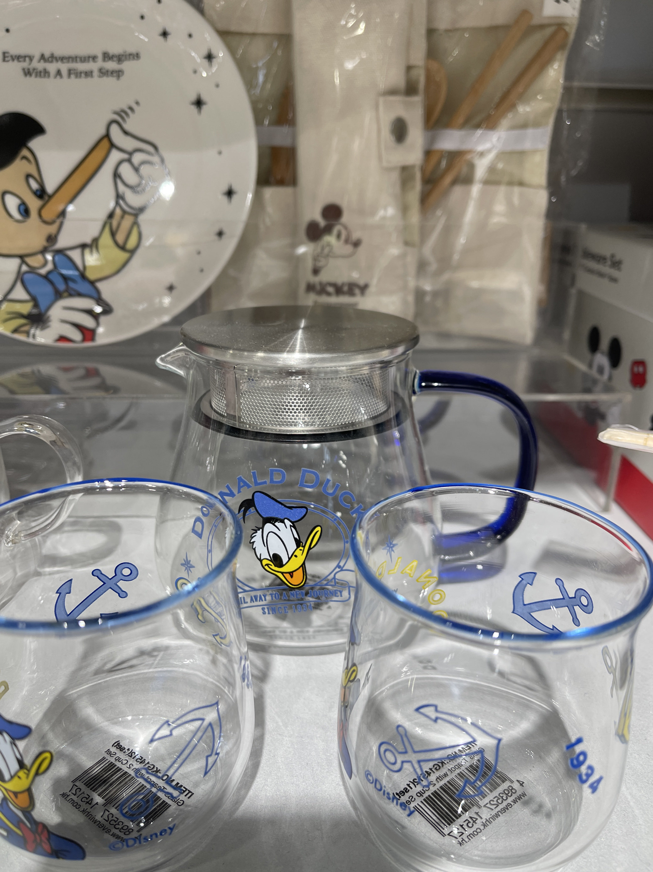 香港正版迪士尼杯子夏日小熊唐老鸭可爱玻璃杯特饮水杯酒杯3件套