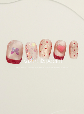 kas美甲纯手工法式手绘蝴蝶短甲班点红色2025年新款高级感穿戴甲