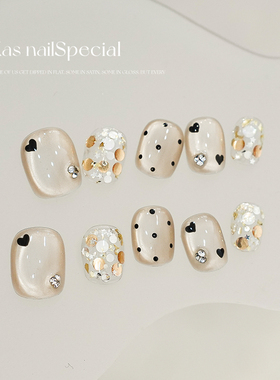 kas纯手工2025新款高品质过年穿戴甲显白精致短甲猫眼新年美甲