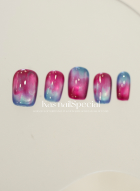 kas美甲纯手工渐变晕染红色夏日2025年新款高级感温柔显白穿戴甲