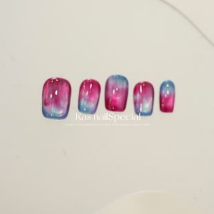 kas美甲纯手工渐变晕染红色夏日2025年新款高级感温柔显白穿戴甲