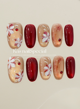 「富贵繁花」新中式复古手绘穿戴甲红色显白新年战甲纯手工定制