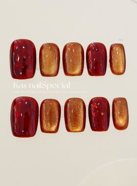 「Crimson Gleam」纯手工红色系列美拉德秋冬美甲2025年穿戴甲