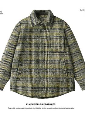 90白鸭绒冬季轻奢小香风格子高端休闲外套翻领羊毛男羽绒服S2561