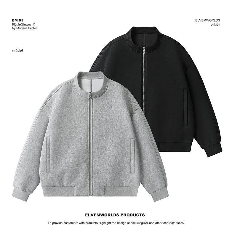 春季新款圆领拉链宽松立领空气棉纯色棒球领运动男士卫衣G2601