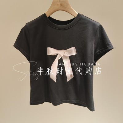 艾薇2026夏季减龄简约百搭甜美风蝴蝶结印花短袖T恤XSV3T02B原480