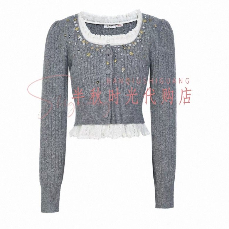 （小魔女）FF25D31ZM123原2495LeFa拉**飞姆25冬装学院蕾丝针织衫