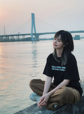 DARKNESSINTIMIDTION(DAMN) 发光粒印花宽松国潮男女短袖T恤