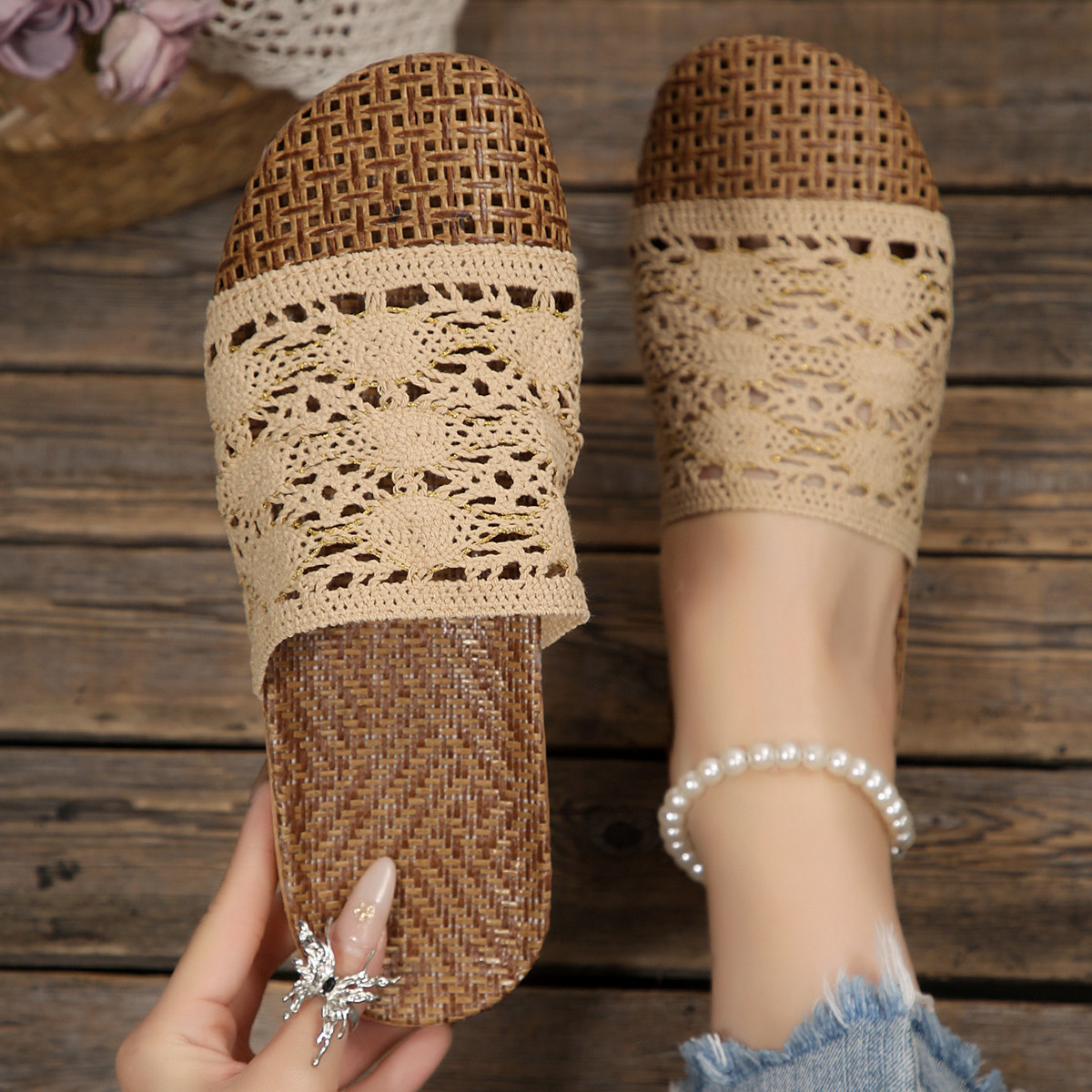 夏季包头藤草蕾丝编织凉拖鞋透气防滑藤编室内家居家亚麻拖鞋男女,女鞋,包头拖,淘宝优惠券,粉丝福利购,淘宝优惠卷