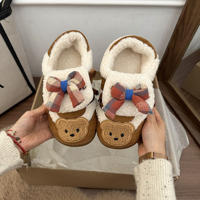 卡通甜美蝴蝶结居家小熊棉鞋