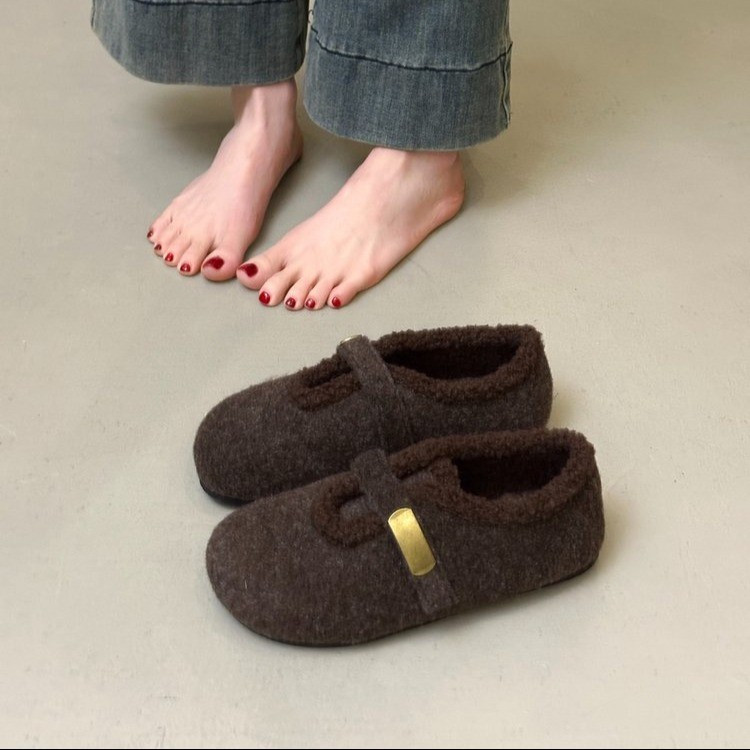 厚底加绒毛毛勃肯鞋女2025秋冬新款保暖棉鞋平底一脚蹬玛丽珍鞋子,女鞋,棉鞋,淘宝优惠券,粉丝福利购,淘宝优惠卷