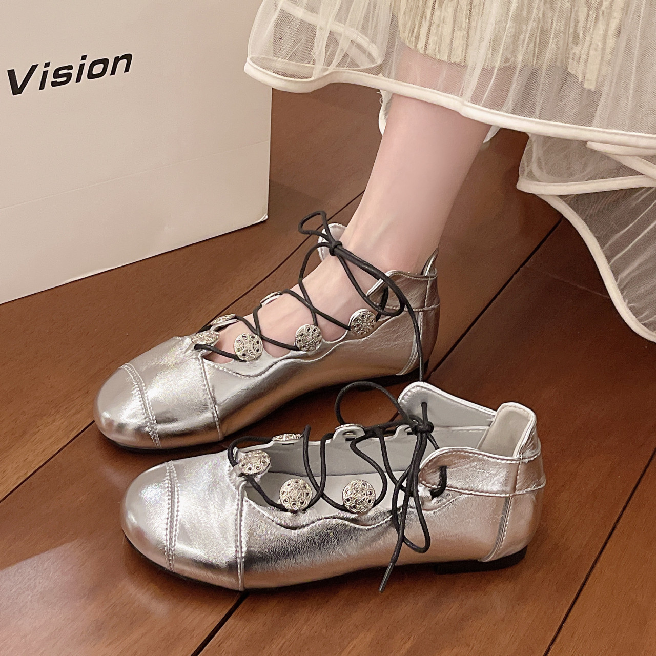 复古显瘦优雅气质金属扣绑带玛丽珍鞋女2026平底方头百搭浅口单鞋,女鞋,玛丽珍鞋,淘宝优惠券,粉丝福利购,淘宝优惠卷