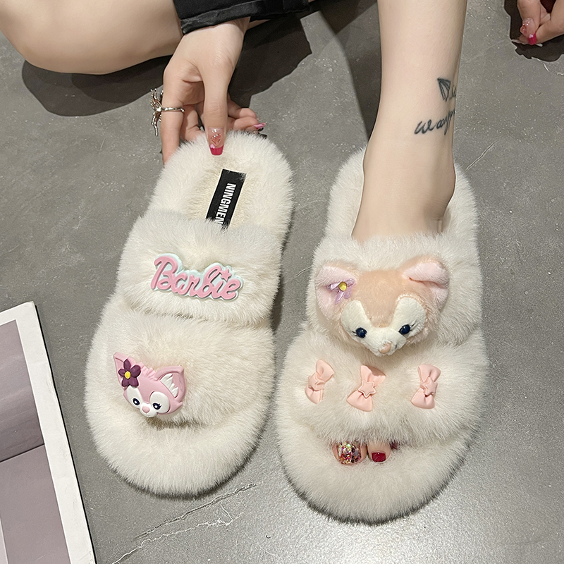 可爱卡通玲娜贝儿毛毛拖鞋一字拖